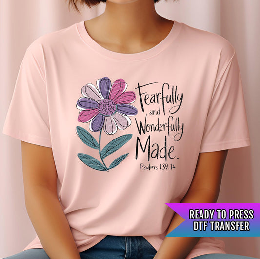 Fearfully and Wonderfully Made DTF Transfers Ready For Press, Christian DTF Transfers, Heat Press Transfer, Direct To Film, Psalms 139 14