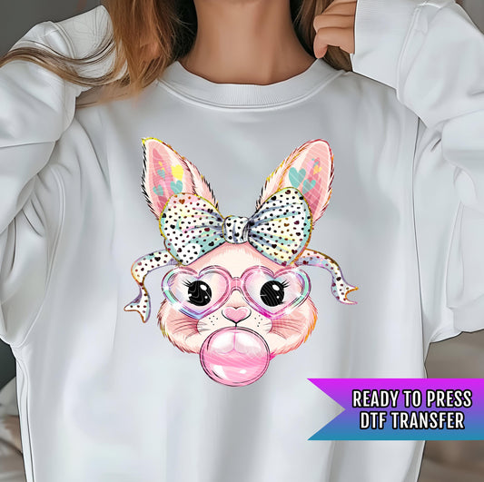 Bubble Gum Bunny DTF Transfer Ready For Press, Easter Bunny Dtf Print, Direct To Film, DTF Print, Easter Transfers, Heat Press Transfer