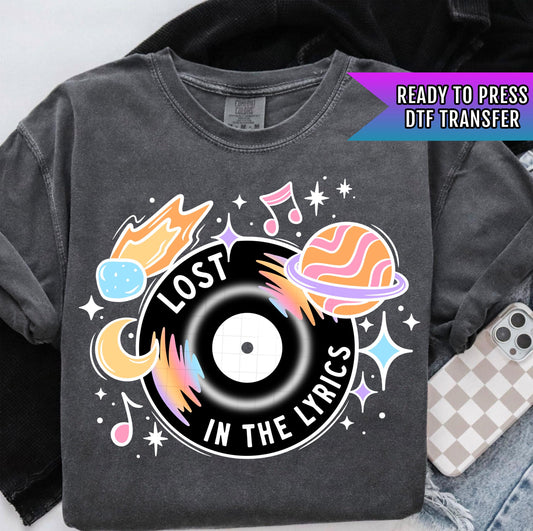 Lost In The Lyrics DTF Transfers Ready For Press, Music Lover DTF Print, Direct To Film, Music DTF Transfer, Heat Press Transfer, Retro Dtf
