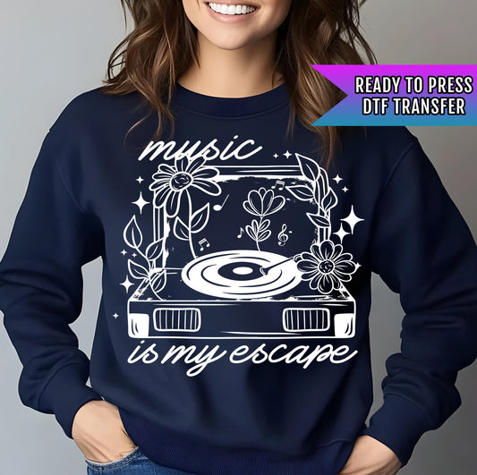 Music Is My Escape DTF Transfers Ready For Press, Music DTF Prints, Heat Press Transfers, Music Lover, Direct To Film, Music Dtf Transfers