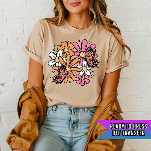 Floral DTF Transfer Ready For Press, Spring Dtf Print, Direct To Film, Floral DTF Print, Heat Press Transfer, Tshirt Transfer, Butterfly Dtf