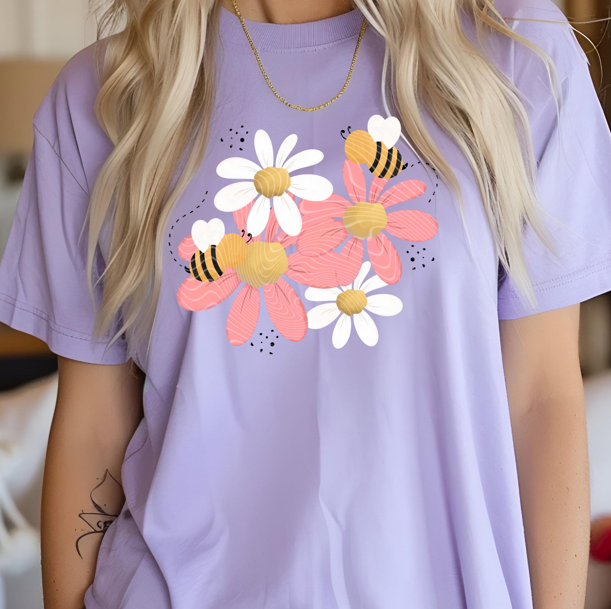 Honeycomb Bees DTF Transfer Ready For Press, Bee Lover Dtf Print, Direct To Film, Heat Press Transfer, Honey and Bees Transfer, Pink Flowers