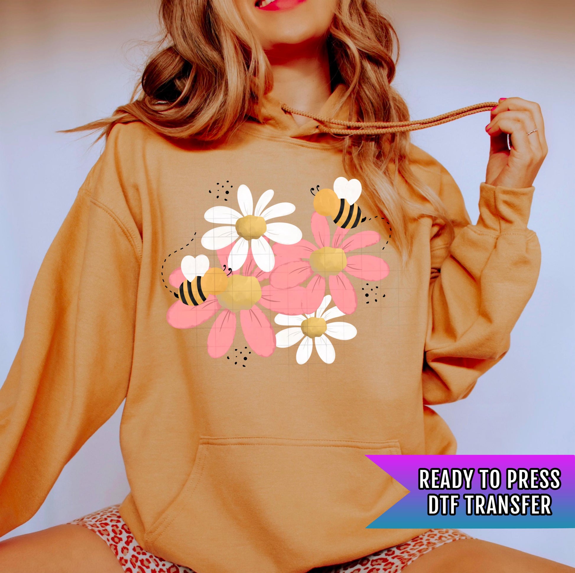 Honeycomb Bees DTF Transfer Ready For Press, Bee Lover Dtf Print, Direct To Film, Heat Press Transfer, Honey and Bees Transfer, Pink Flowers
