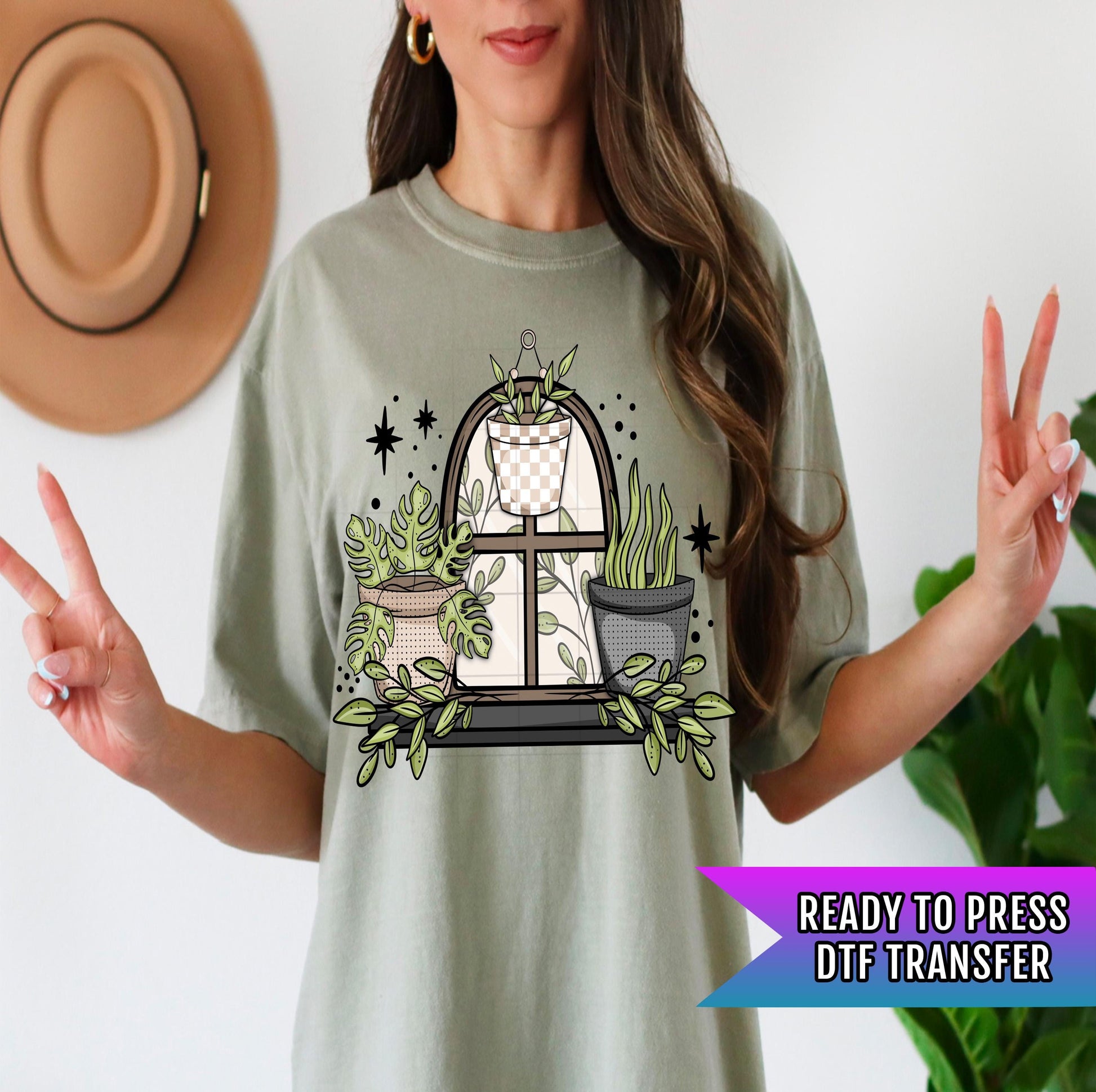Plant Shelf Window DTF Transfer Ready For Press, Plants Dtf Print, Floral DTF Transfer, Direct To Film, Heat Press Transfer, Hot Peel Dtf