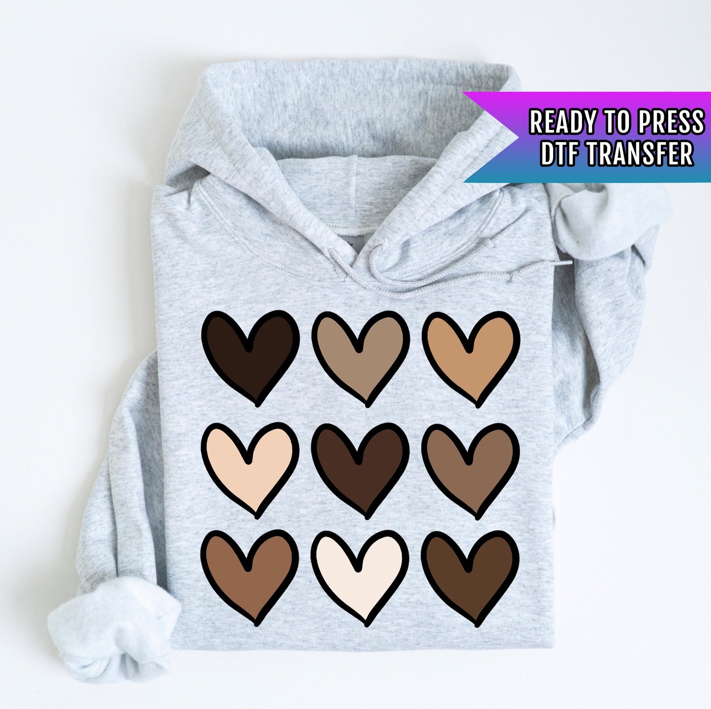 Skin Tone Hearts DTF Transfer Ready For Press, Happy Valentine&#39;s Day DTF Print, Heat Press Transfer, Direct To Film, Heart Transfers