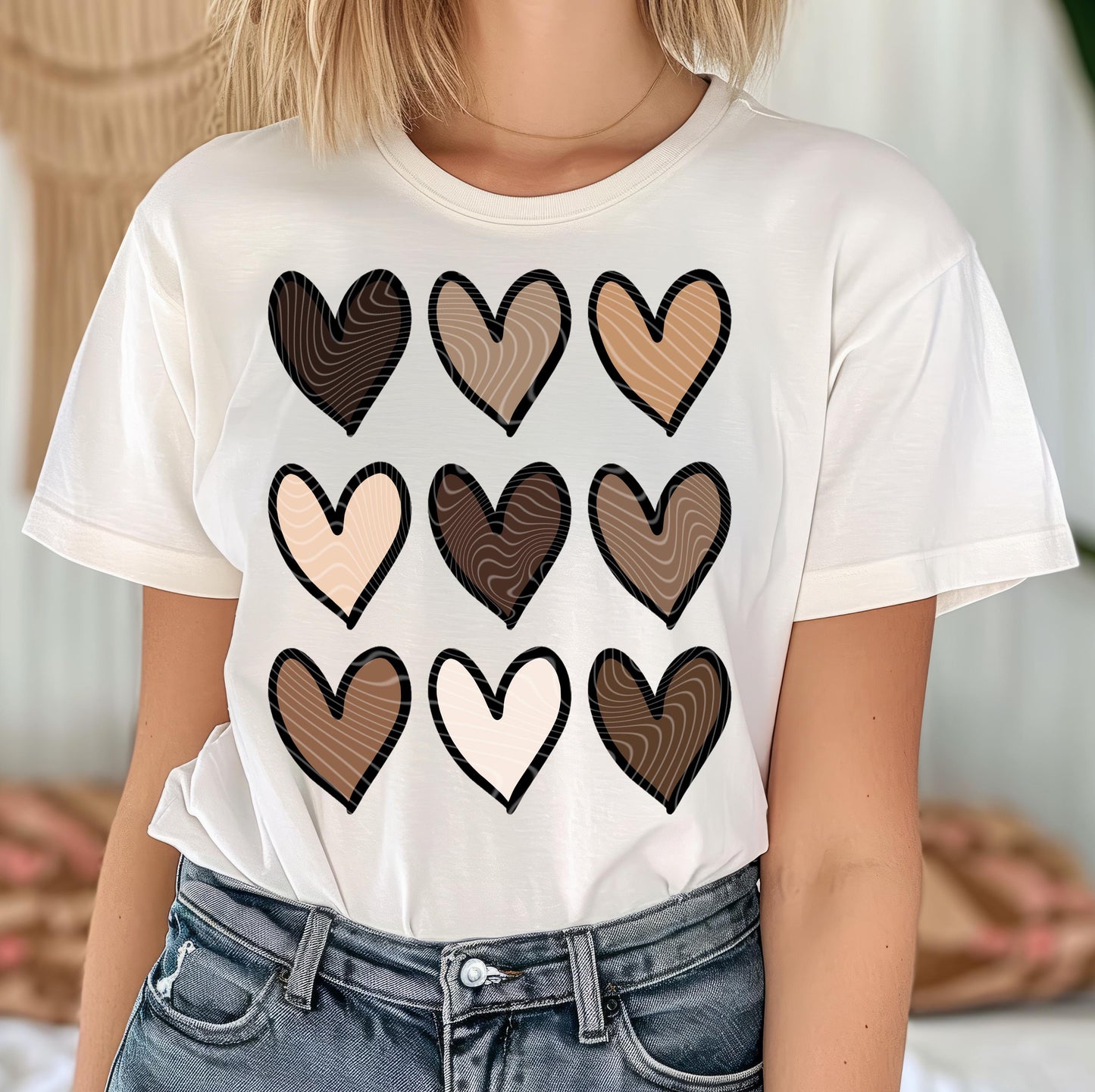 Skin Tone Hearts DTF Transfer Ready For Press, Happy Valentine&#39;s Day DTF Print, Heat Press Transfer, Direct To Film, Heart Transfers