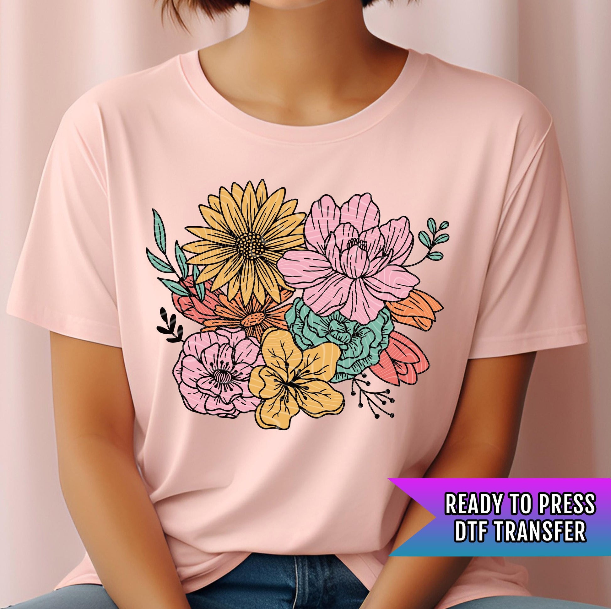 Spring DTF Transfer Ready For Press, Floral Dtf Print, Floral DTF Transfer, Direct To Film, Heat Press Transfer, Tshirt Transfers, Hot Peel
