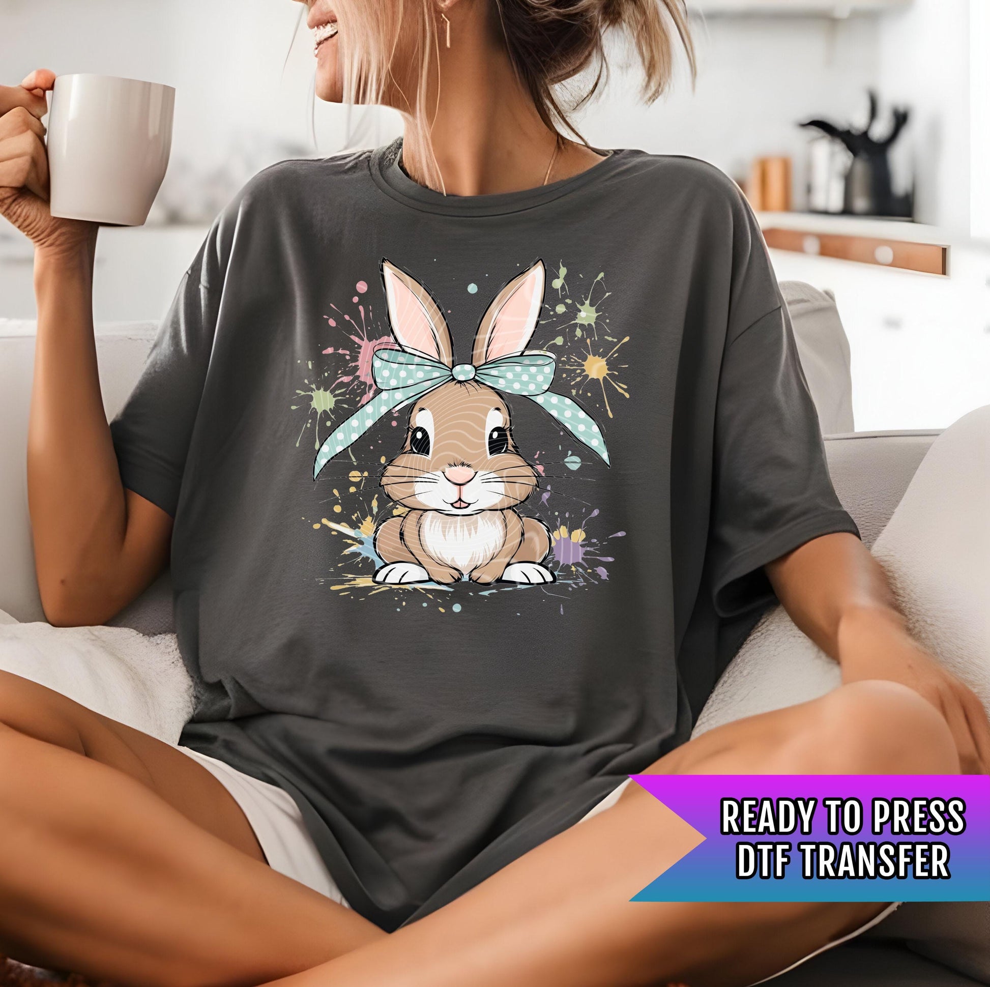 Bunny DTF Transfer Ready For Press, Coquette Bow Bunny Dtf Print, Direct To Film, DTF Print, Easter Transfers, Heat Press Transfer, Hot Peel