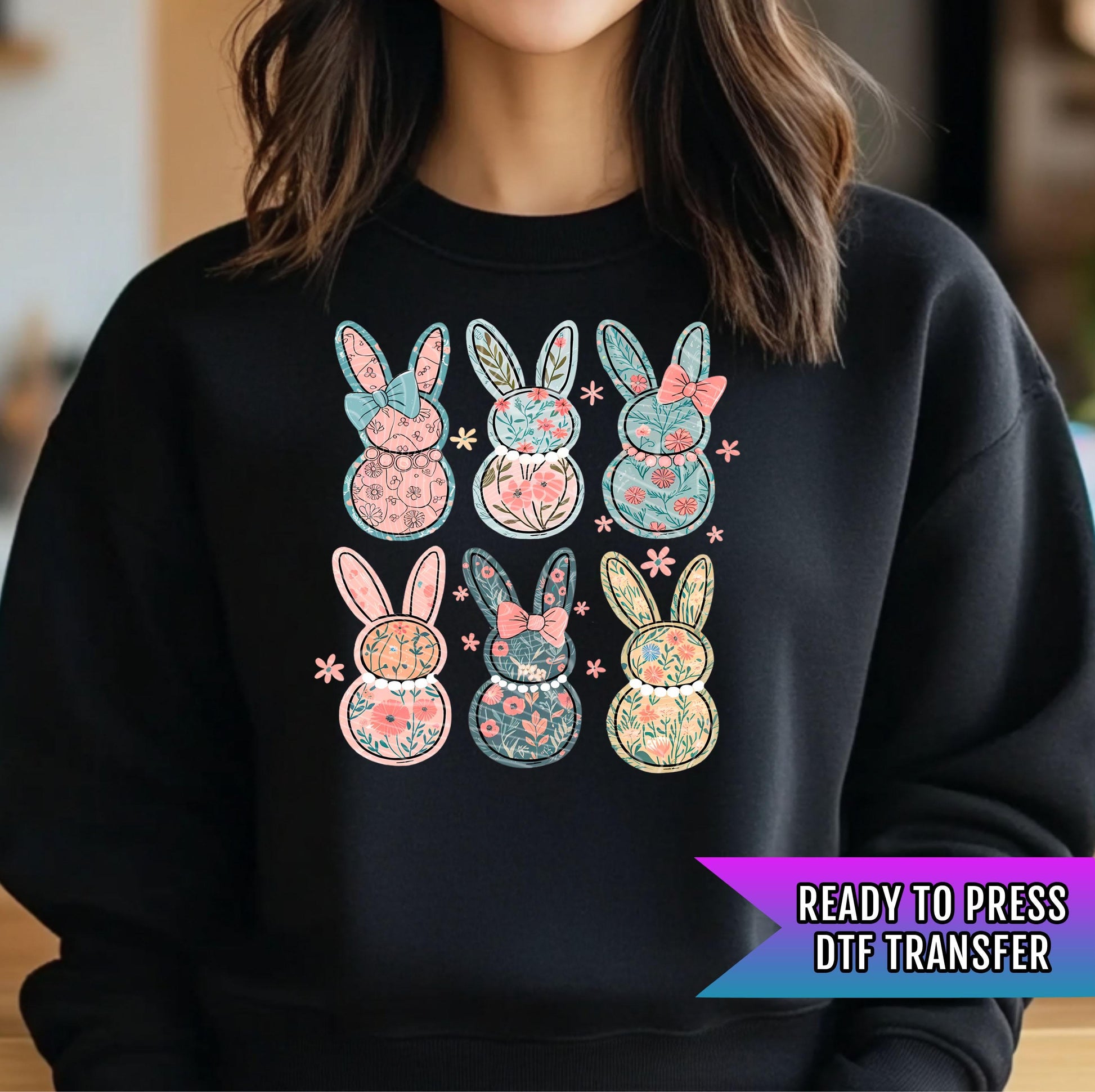 Bunny Floral DTF Transfer Ready For Press, Coquette Bow Bunny Dtf Print, Direct To Film, DTF Print, Easter Transfers, Heat Press Transfer