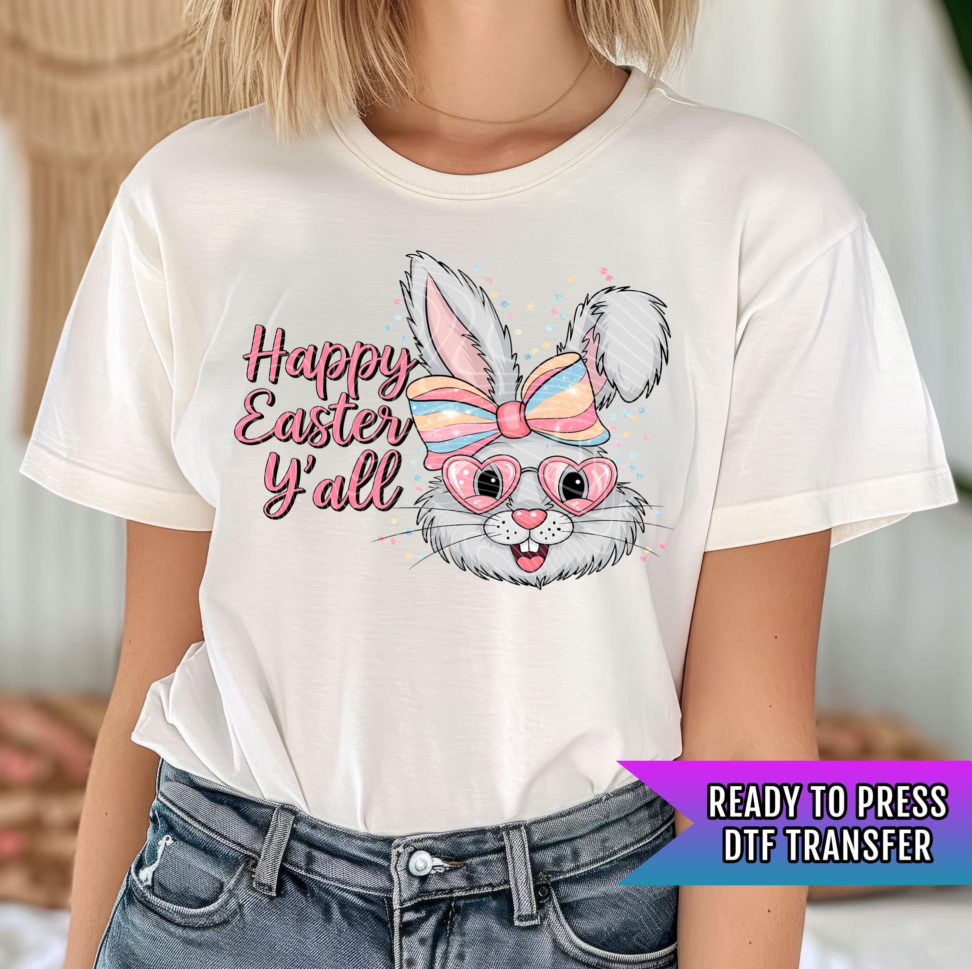 Happy Easter DTF Transfer Ready For Press, Coquette Bow Bunny Dtf Print, Direct To Film, DTF Print, Easter Transfers, Heat Press Transfer
