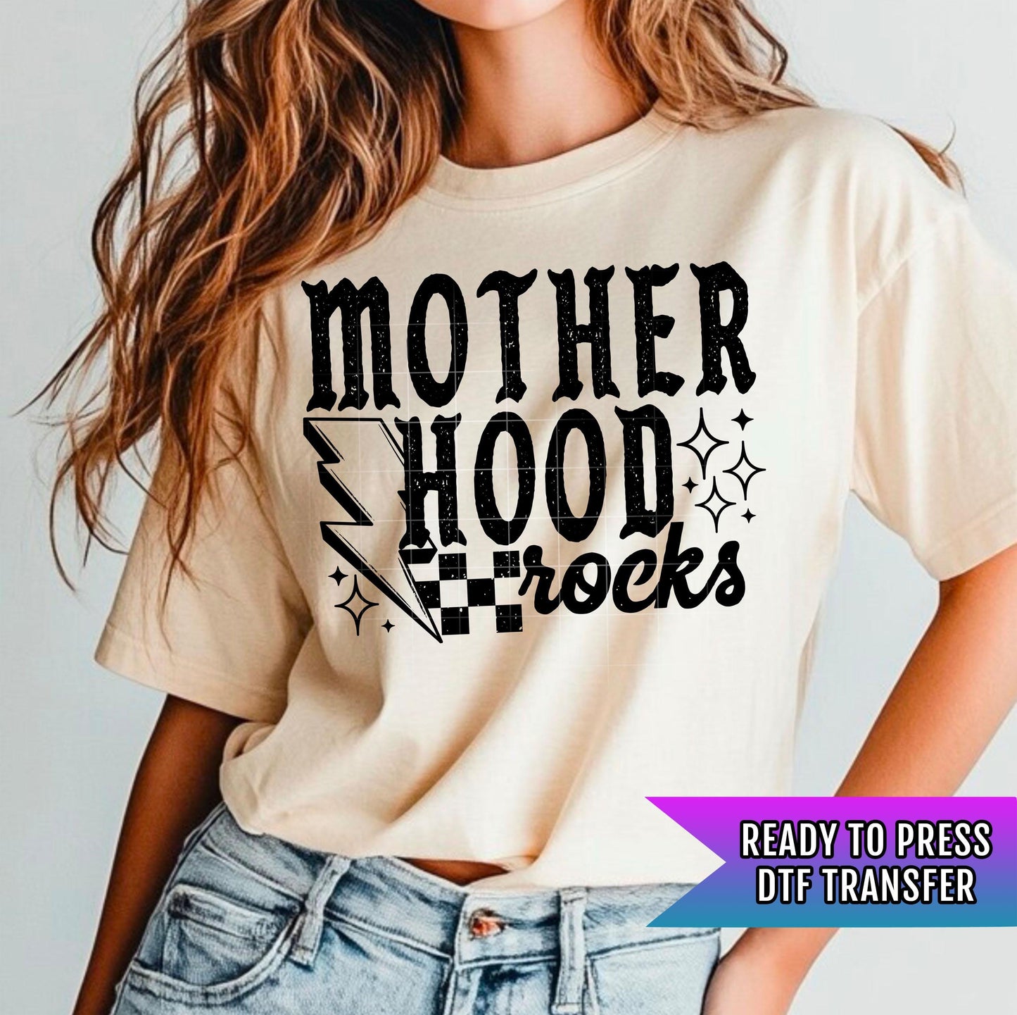 Mother Hood Rocks DTF Transfers Ready For Press, Mama Dtf Prints, Direct To Film, Heat Press Transfers, Mother&#39;s Day Transfer, Mom Dtf Print