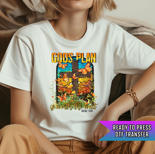 Gods Plan Is Worth The Wait DTF Transfer Ready For Press, Faith Heat Press Transfer, Heat Transfer,  Christian Dtf Transfer, Direct To Film