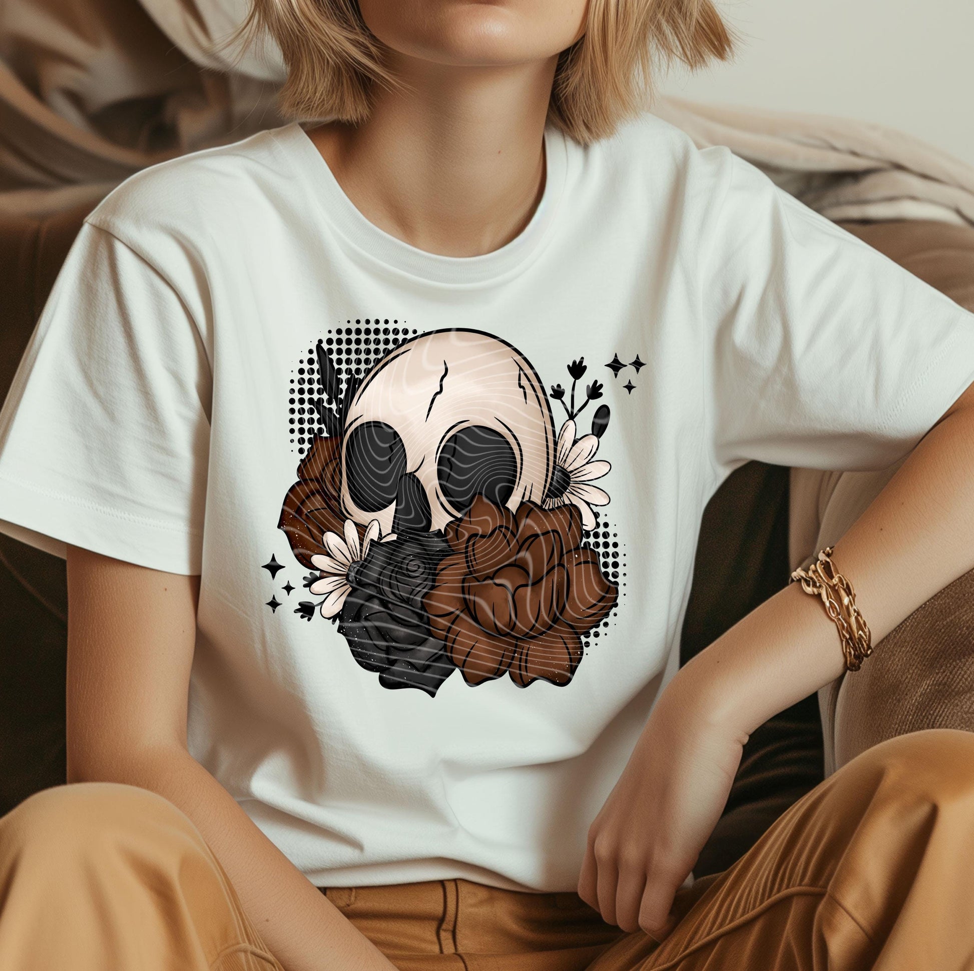 Dark Floral Skellie DTF Transfers, Skeleton Dtf Transfer, Halloween DTF Prints Ready For Press, Heat Press Transfer, Skull Dtf Transfer