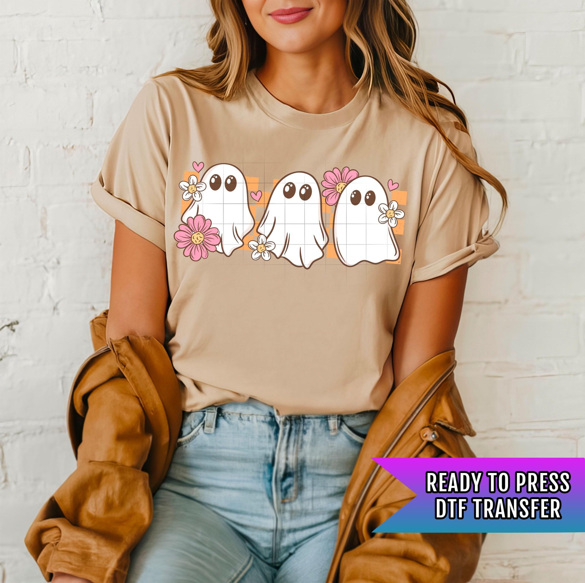 Floral Ghosts DTF Transfer Ready To Press, Ghost Dtf Prints, Cute Ghosts DTF Prints, Halloween Dtf Transfer, Spooky Season Dtf Transfers