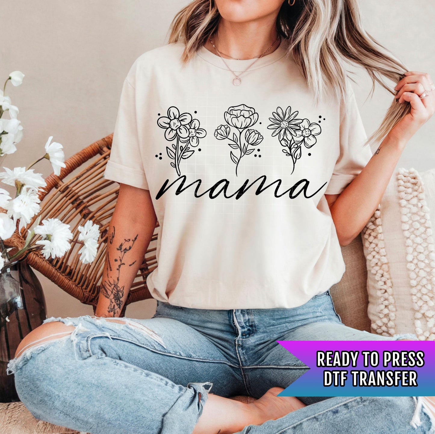 Floral Mama DTF Transfers Ready For Press, Mama Dtf Prints, Direct To Film, Heat Press Transfers, Mother&#39;s Day Transfers, Mom Dtf Print