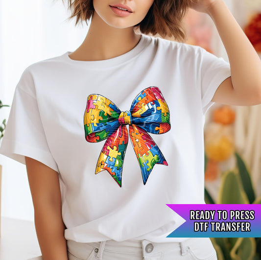 Autism Bow DTF Transfers Ready For Press, Autism DTF Prints, Heat Press Transfers, Direct To Film, Hot Peel, Autism Awareness Transfers