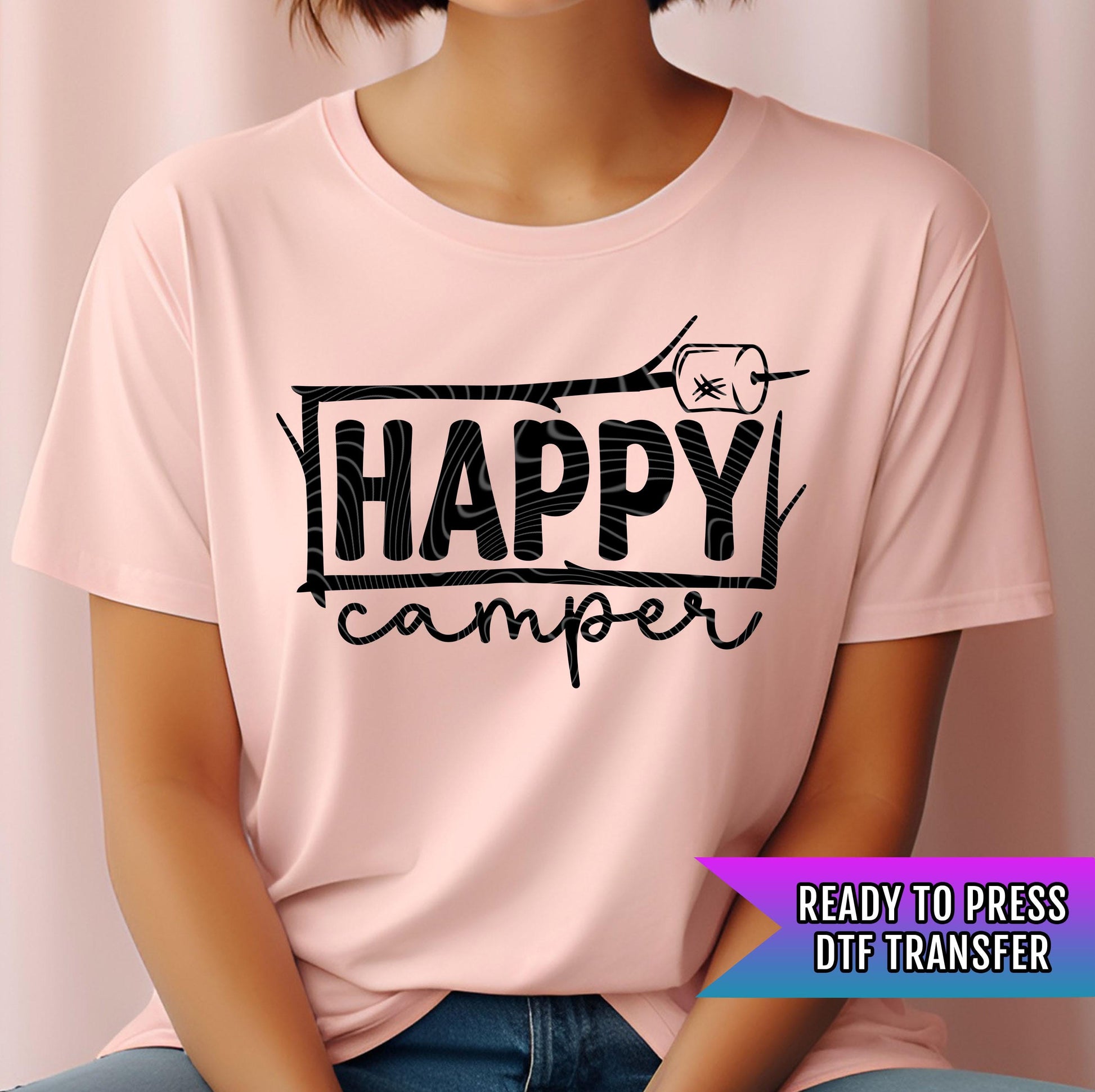 Happy Camper DTF Transfer Ready For Press, Camping Lover Dtf Print, Camping DTF Transfers, Heat Press Transfer, Direct To Film, Hot Peel