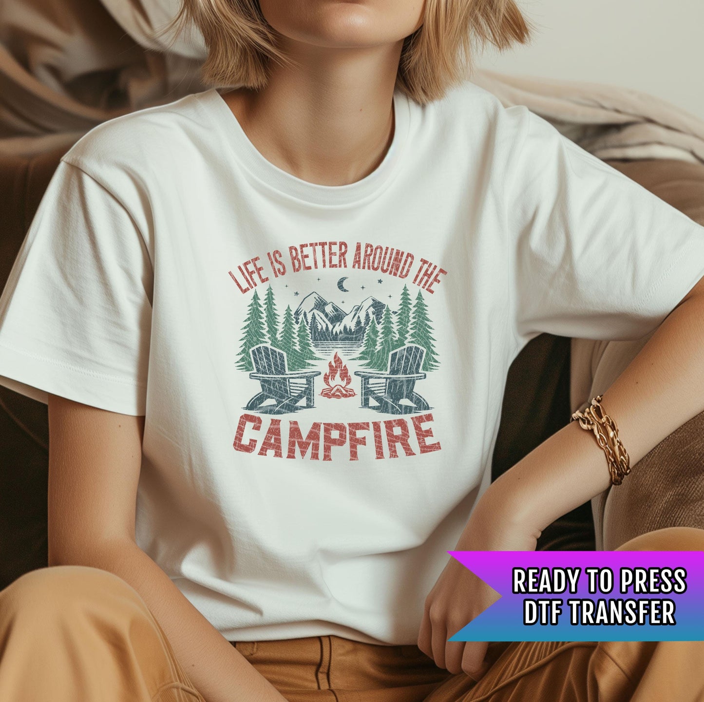 Campfire DTF Transfer Ready For Press, Camping Lover Dtf Print, Camping DTF Transfers, Heat Press Transfer, Direct To Film, Hot Peel
