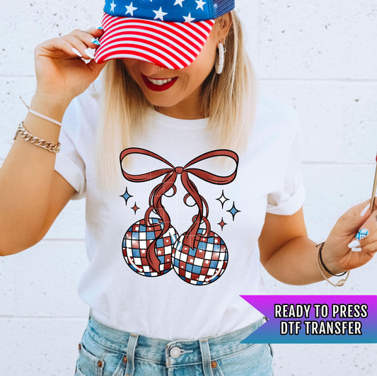 America Disco Cherries DTF Transfer Ready For Press, Patriotic DTF Prints, Heat Press Transfer, Direct To Film, 4th of July DTF Prints
