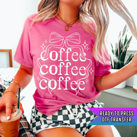 Coffee DTF Transfer Ready For Press, Ice Coffee DTF Prints, Heat Press Transfer, Direct To Film, Coffee Bow Transfers, Hot Peel Transfers