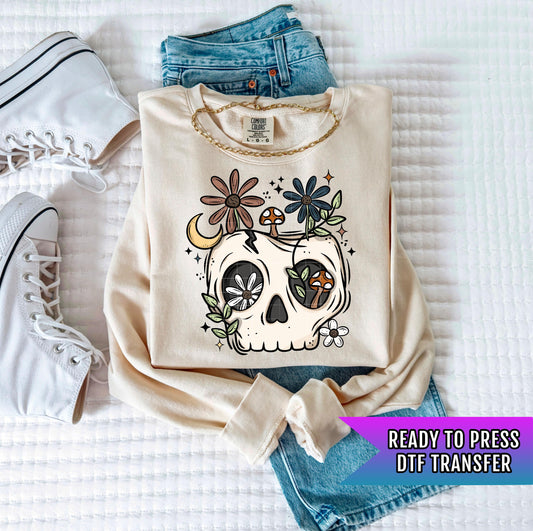 Floral Skull DTF Transfers, Skeleton Dtf Transfer, Halloween DTF Prints Ready For Press, Heat Press Transfer, Skull Dtf Transfer, Boho Skull