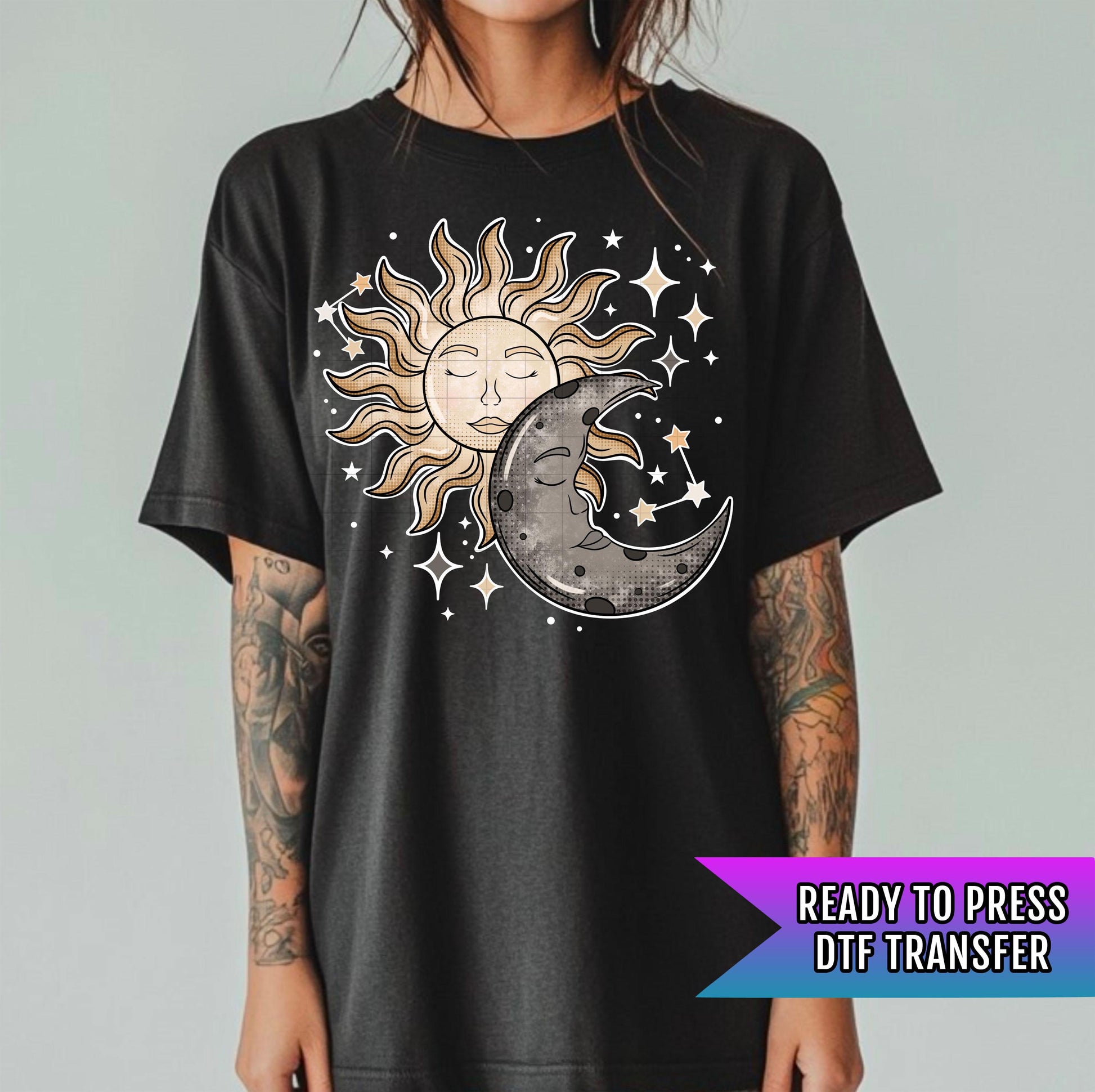 Sun And Moon DTF Transfer Ready For Press, Mystical DTF Prints, Heat Press Transfer, Direct To Film, Astrology Heat Transfer, Hot Peel Dtf