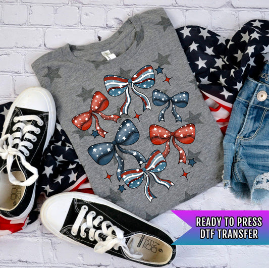 4th Of July Bow DTF Transfer Ready For Press, Patriotic DTF Prints, Heat Press Transfer, Direct To Film, 4th of July DTF Print, Custom Dtf