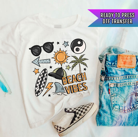 Beach Vibes DTF Transfers, Summer DTF Transfers Ready For Press, Summer Transfers, Heat Press Transfers, DTF Print, Direct To Film, Bulk Dft