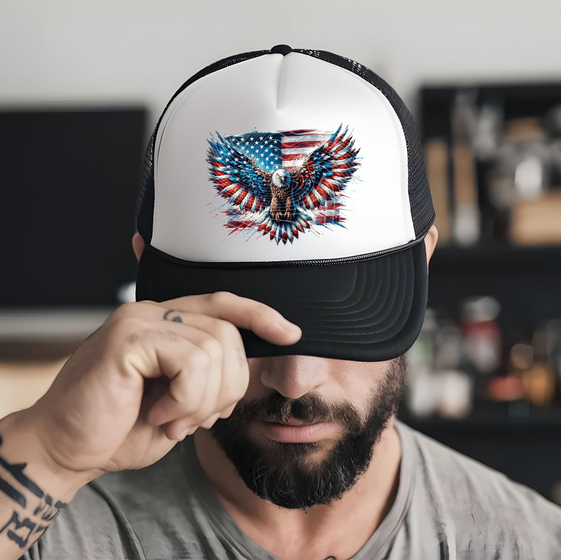 Patriotic Hat DTF Gang Sheet, 4th of July Transfer, Trucker Hat Patch, America DTF Transfer Ready For Press, Patriotic DTF Print, Hat Dtf