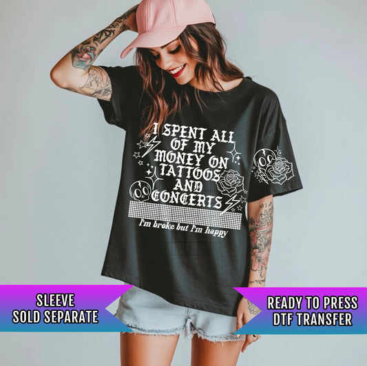 Tattoos And Concerts DTF Transfer Ready For Press, Tattoos DTF Transfers, Heat Press Transfers, Tattoos Lovers Transfer, Tattoos Dtf Prints