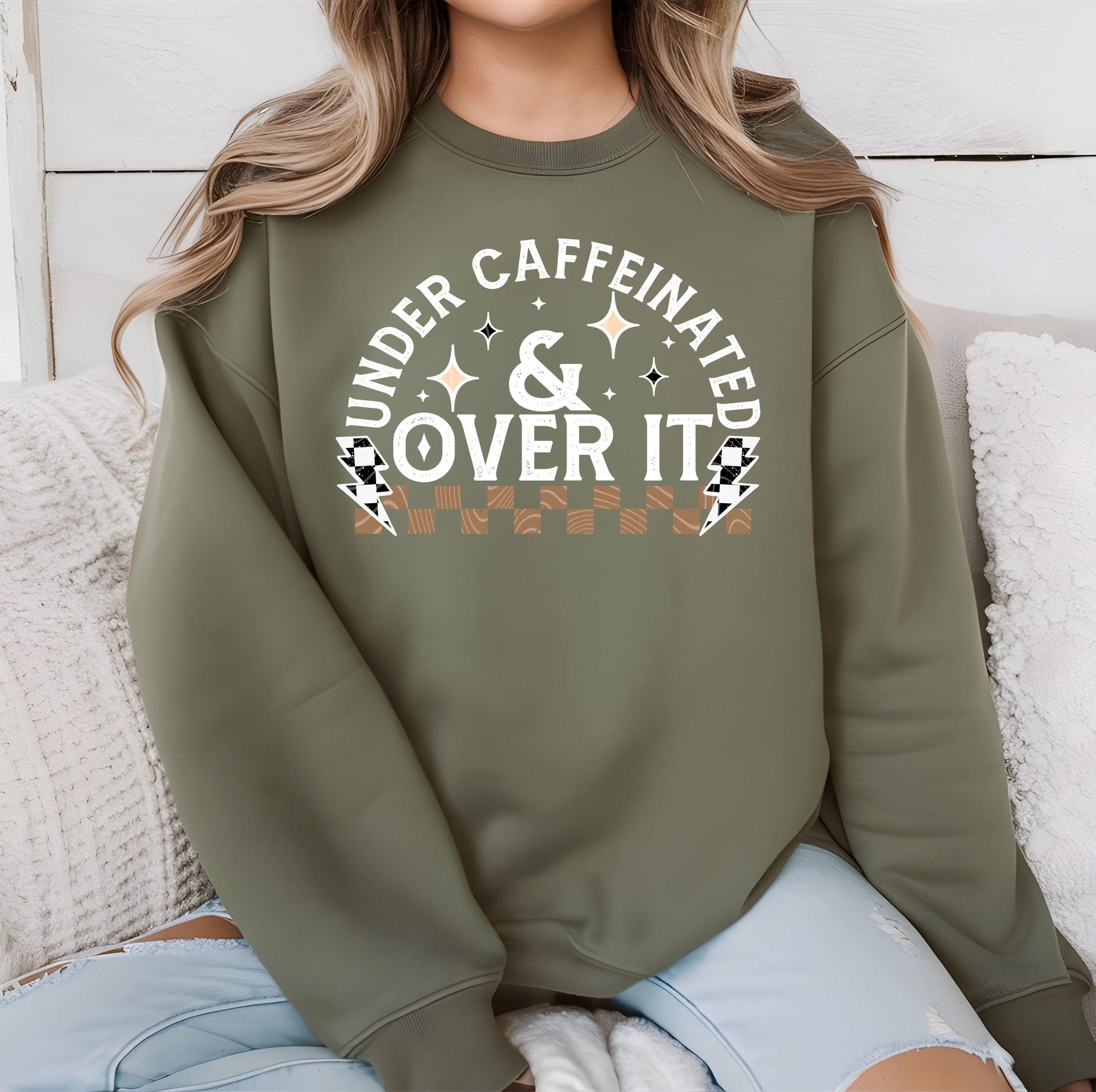 Under Caffeinated And Over It DTF Transfer Ready For Press, Coffee DTF Prints, Heat Press Transfer, Coffee Transfers, Hot Peel Transfers
