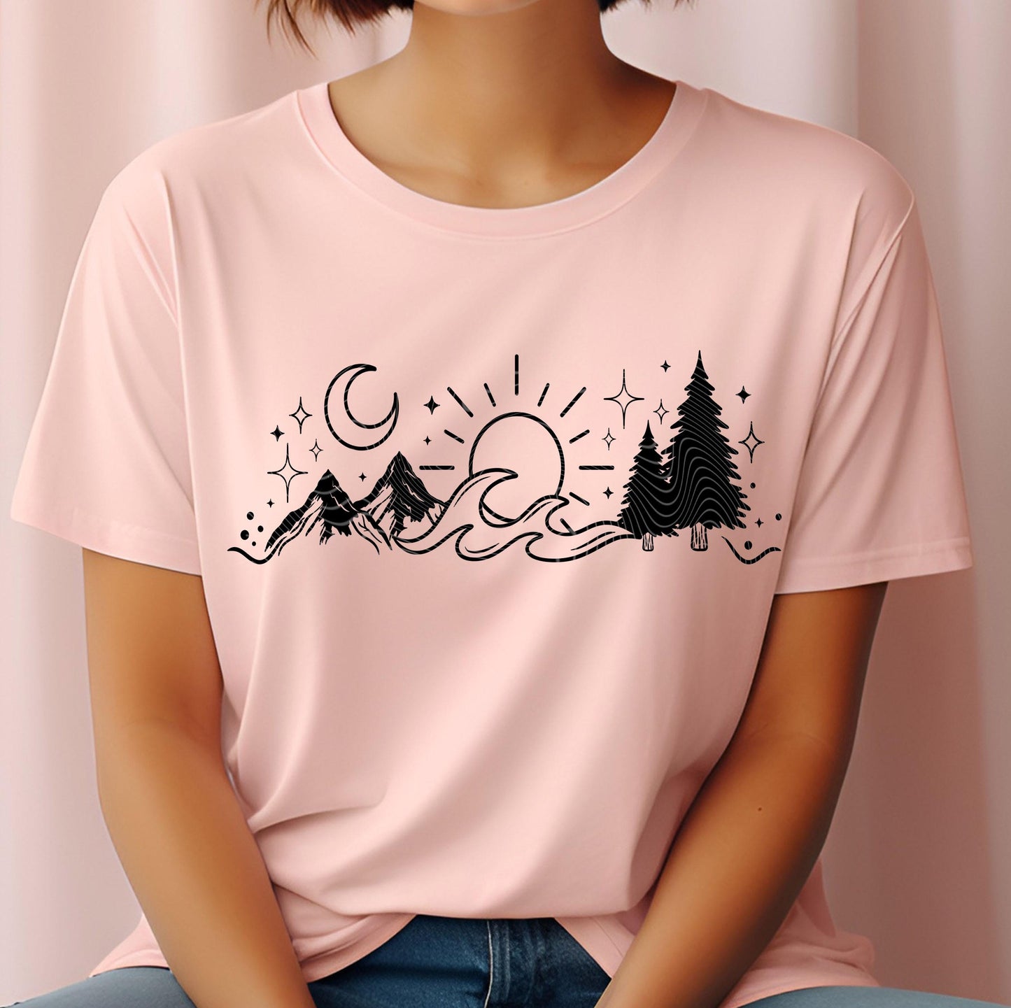 Mountains Trees And Waves DTF Transfers Ready For Press, Heat Press Transfer, Direct To Film, Custom DTF Prints, Nature Lovers Transfers