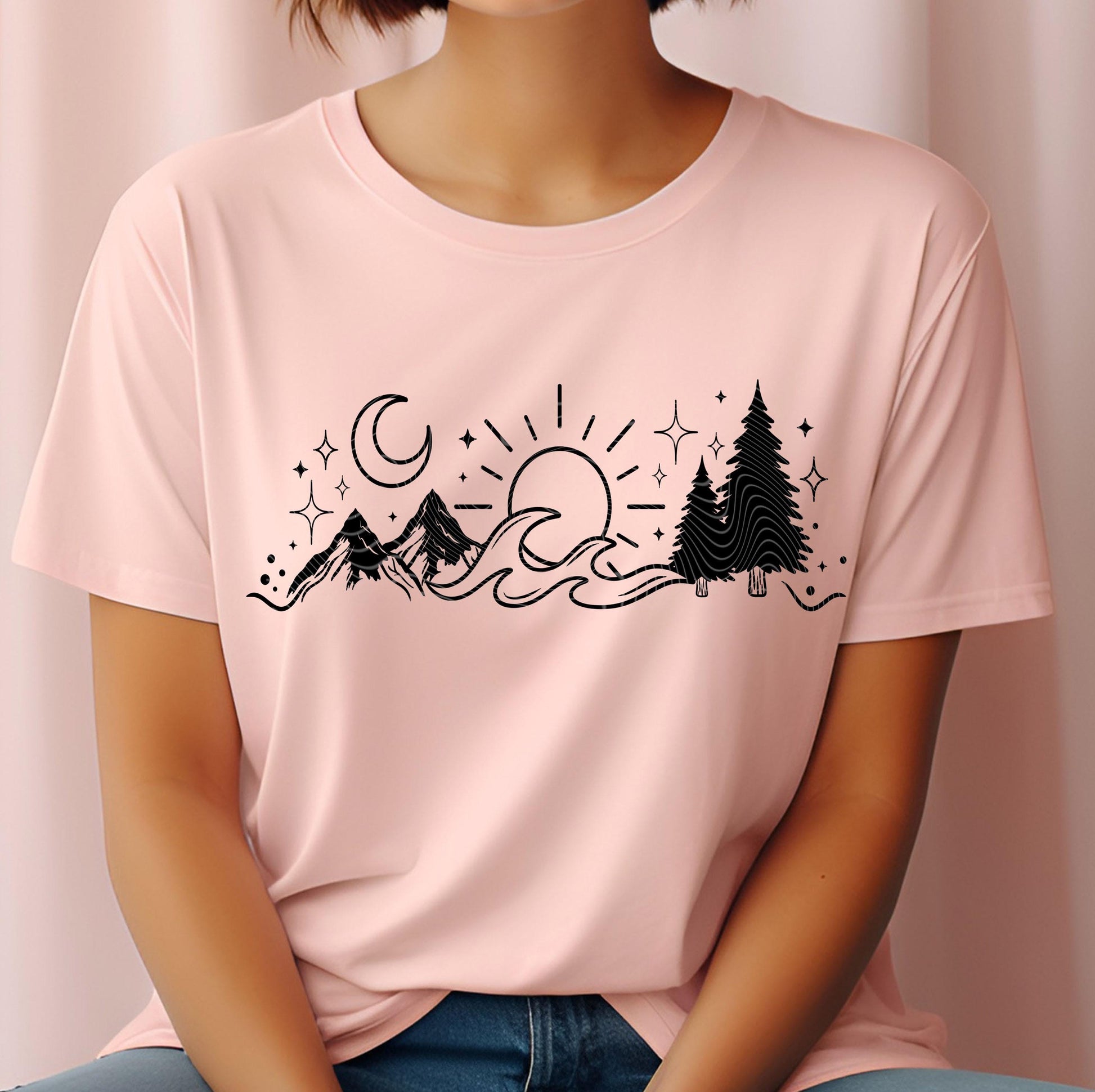 Mountains Trees And Waves DTF Transfers Ready For Press, Heat Press Transfer, Direct To Film, Custom DTF Prints, Nature Lovers Transfers