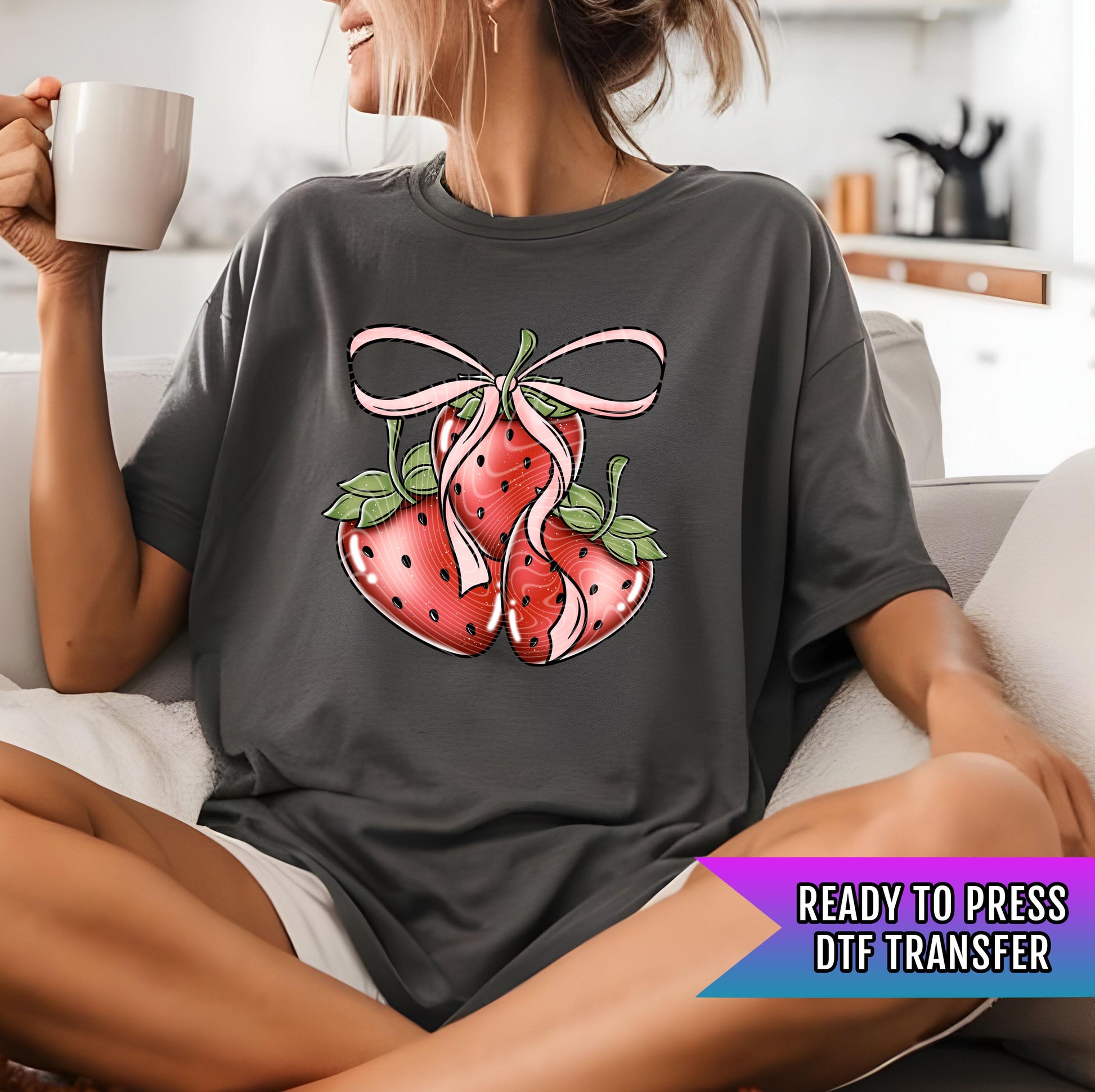 Strawberry Bow DTF Transfer, Strawberry Season DTF Transfer Ready For Press, Strawberry Dtf Print, Direct To Film, Heat Press Transfer