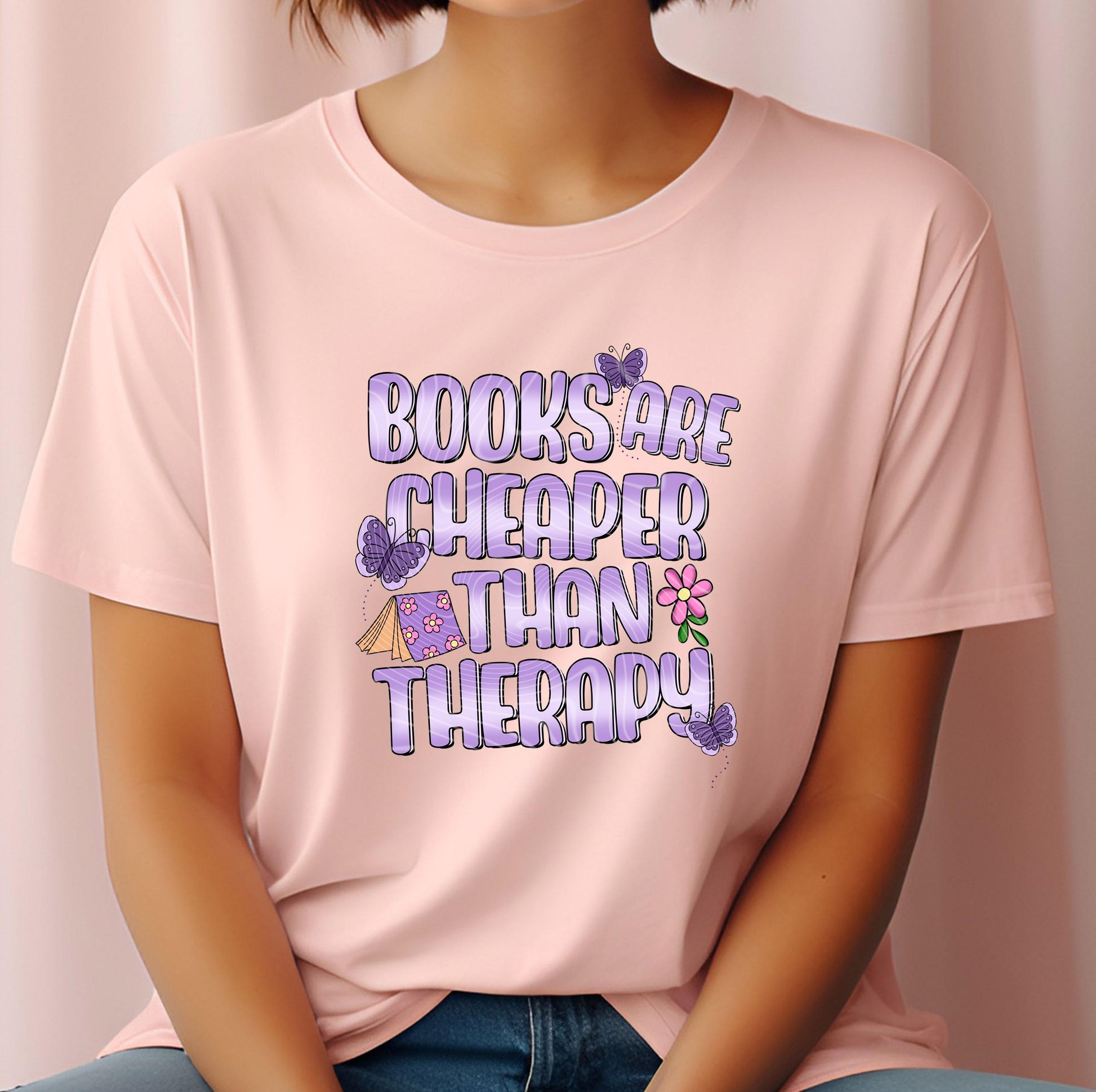 Book Are Cheaper Than Therapy DTF Transfer Ready For Press, Book DTF Prints, Heat Press Transfer, Hot Peel Transfers, Book Transfers