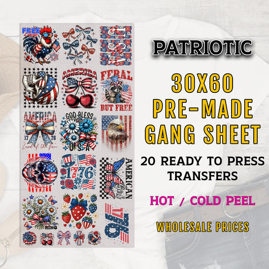 Patriotic Gang Sheet, 4th of July Transfer, America DTF Transfer Ready For Press, Patriotic DTF Transfers Heat Transfer, Patriotic DTF Print