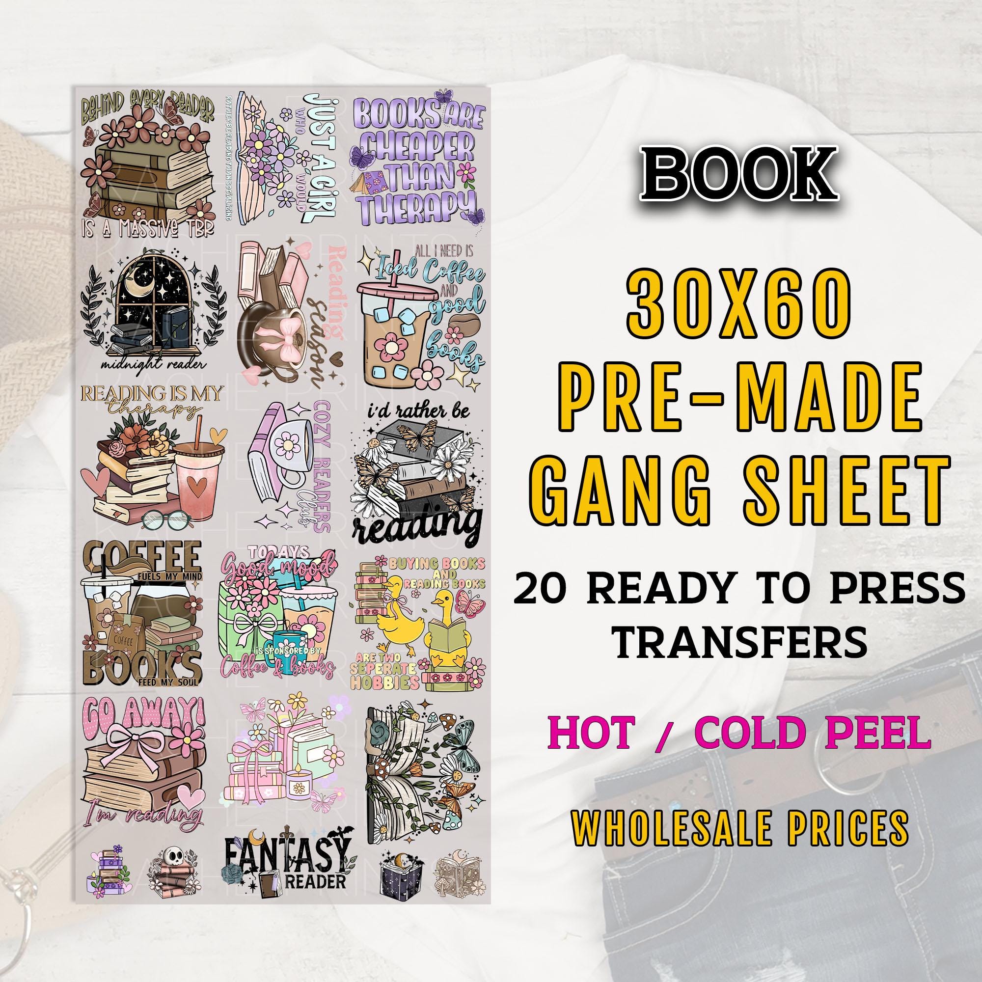 Book Press Sheet Example Book Gang Sheet, Book DTF Transfer Ready For Press, Book DTF Prints, B ...