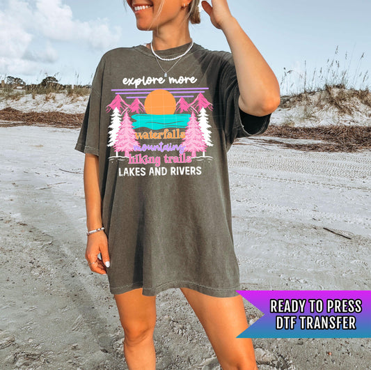 Explore More DTF Transfer Ready For Press, Camping Dtf Print, Summer DTF Transfer, Heat Press Transfer, Direct To Film, Campfire DTF Print