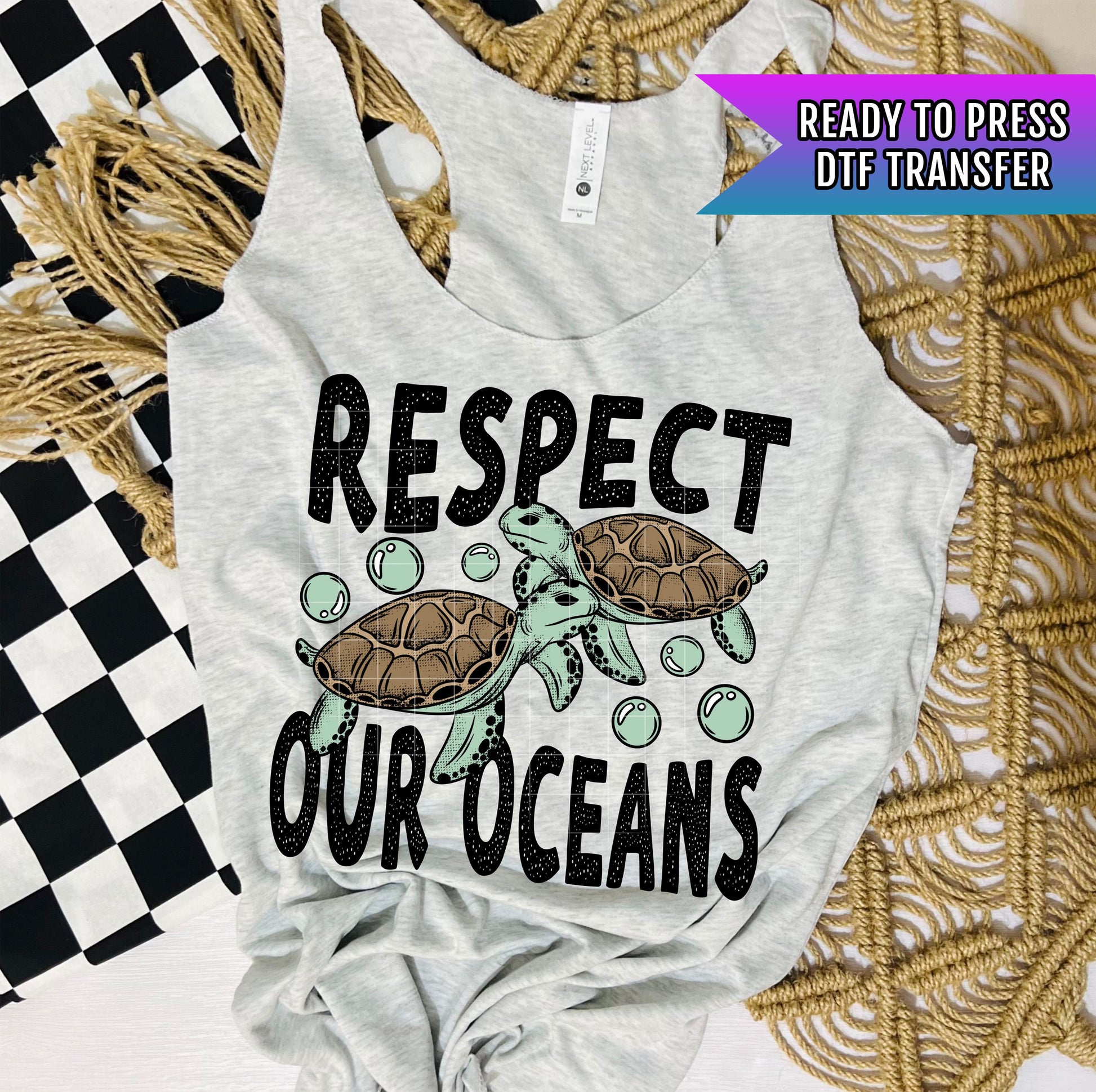 Respect Our Oceans DTF Transfer Ready For Press, Coastal Dtf Print, Summer DTF Transfer, Heat Press Transfer, Direct To Film, Ocean Animals