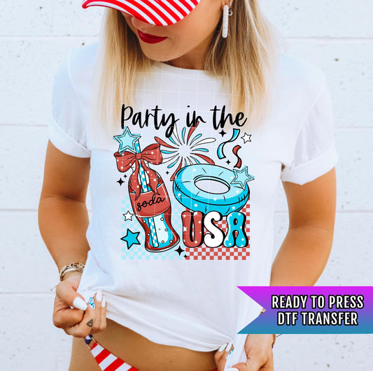 Party In The USA DTF Transfer Ready For Press, Patriotic Dtf Print 4th Of July DTF Transfer Heat Press Transfer Direct To Film Patriotic Dtf