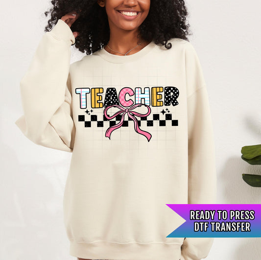 Teacher DTF Transfer Ready For Press, Coquette Bow Dtf Print, Direct To Film, Heat Press Transfer, Teacher Stuff, Back To School Transfers