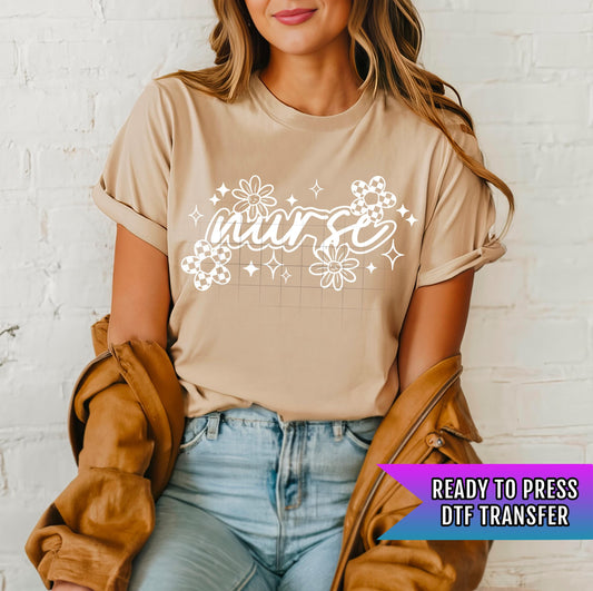 Nurse DTF Transfers Ready For Press, Nursing Dtf Prints, Direct To Film, Heat Press Transfer, Nurse Lover, Flowers Transfer, Custom Transfer