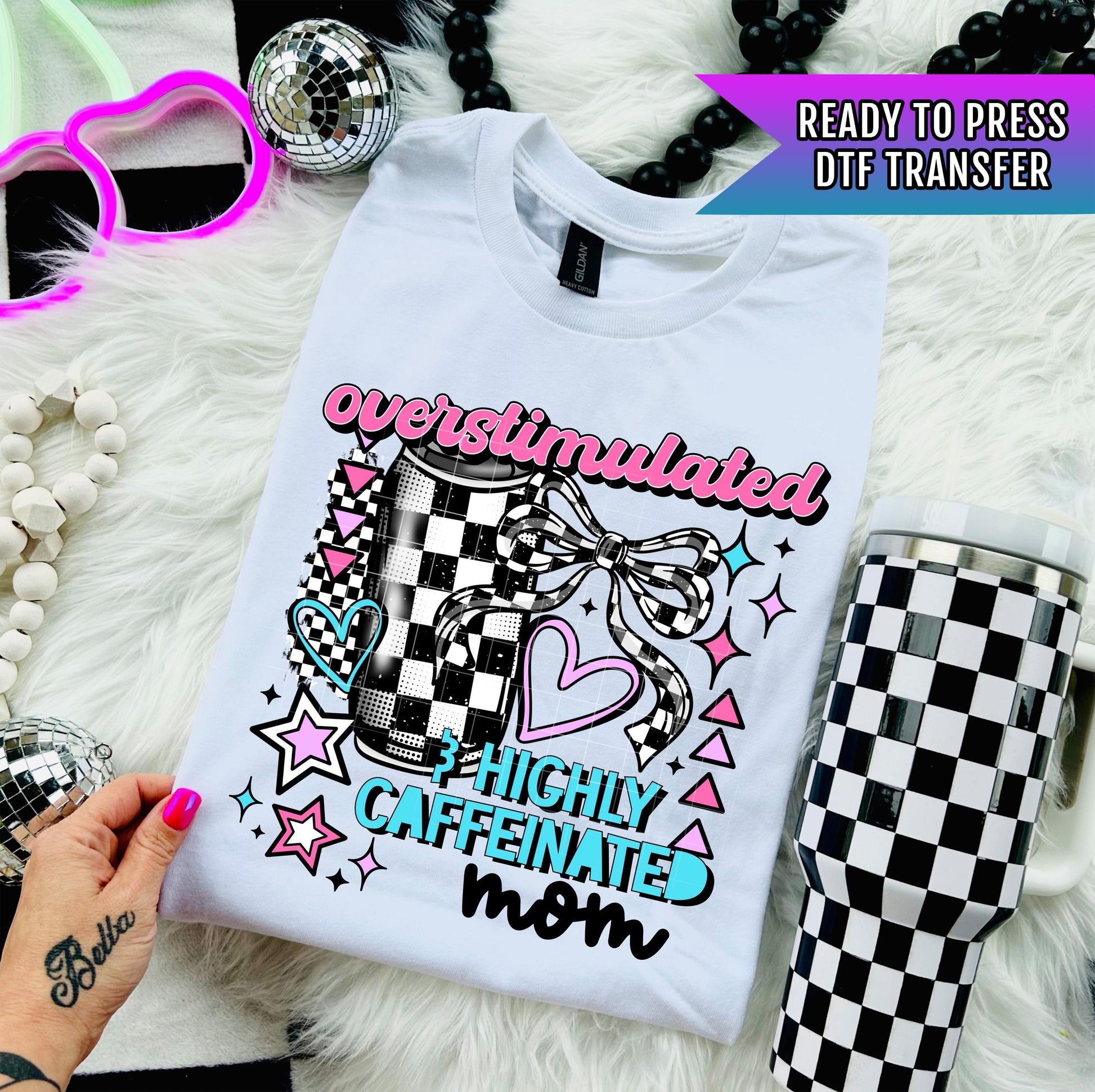 Overstimulated Mom DTF Transfer, Coquette Bow DTF Transfer Ready For Press, Heat Press Transfer, Mom Transfers, Direct To Film, Mother Dtf
