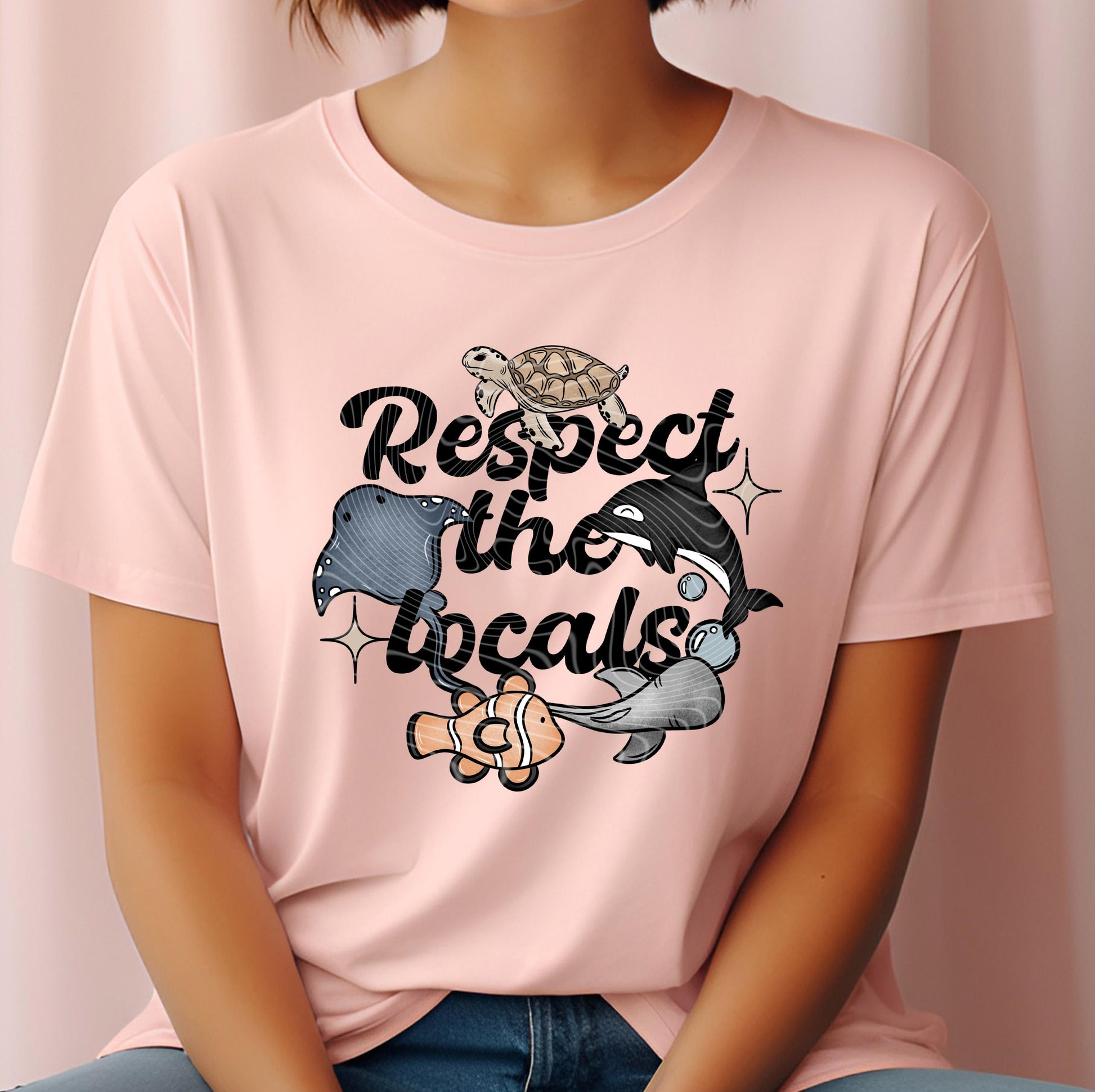 Respect The Locals DTF Transfer Ready For Press, Ocean Animal DTF Print, Heat Press Transfer Direct To Film Coastal Transfer Custom Transfer