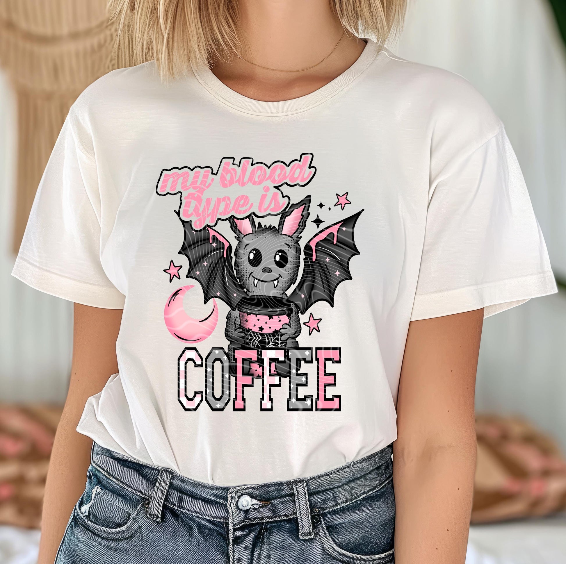 My Blood Type Is Coffee DTF Transfer Ready For Press, Coffee DTF Prints, Halloween Dtf Transfer, Spooky, Heat Press Transfer, Direct To Film