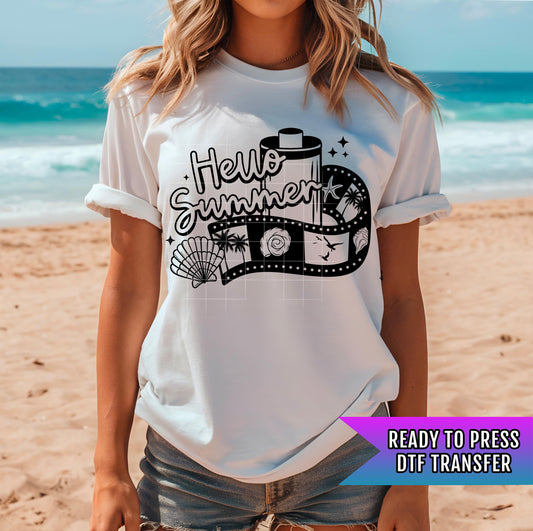 Hello Summer DTF Transfer Ready For Press, Beach Dtf Prints, Summer DTF, Heat Press Transfers, Coastal Dtf, Direct To Film, Custom Transfers