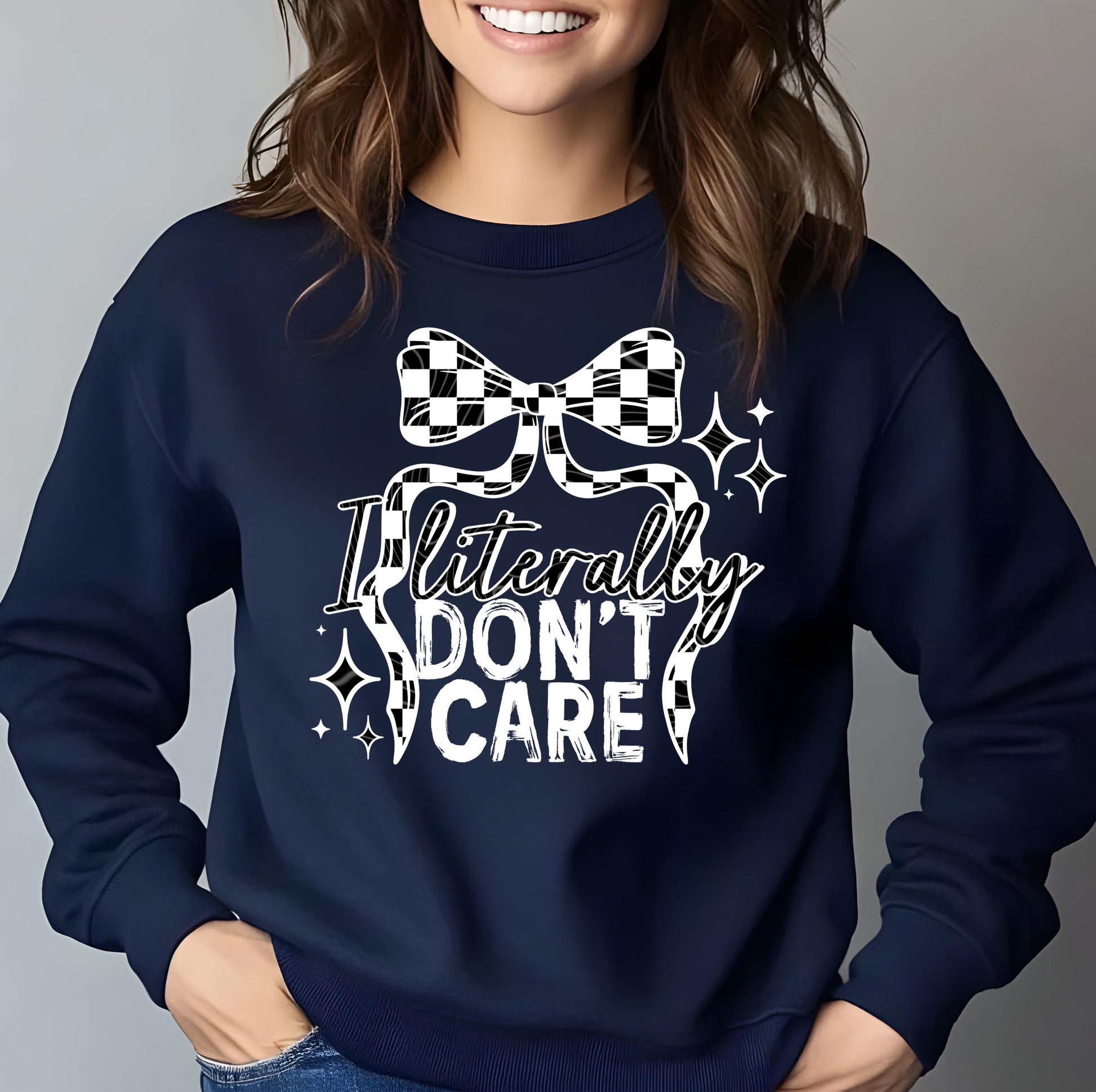 I Literally Don't Care DTF Transfers Ready For Press, Sarcastic DTF Print, Heat Press Transfer, Direct To Film, Funny Transfer, Coquette Bow