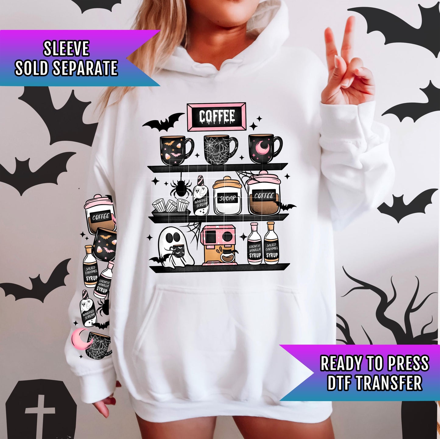 Coffee & Halloween DTF Transfer Ready For Press, Coffee DTF Print, Halloween Dtf Transfer, Spooky Season, Heat Press Transfer Direct To Film