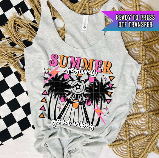 Summer Festival Good Vibes DTF Transfer Ready For Press, Beach Dtf Print, Summer DTF Transfer, Heat Press Transfer Direct To Film Sunset DTF