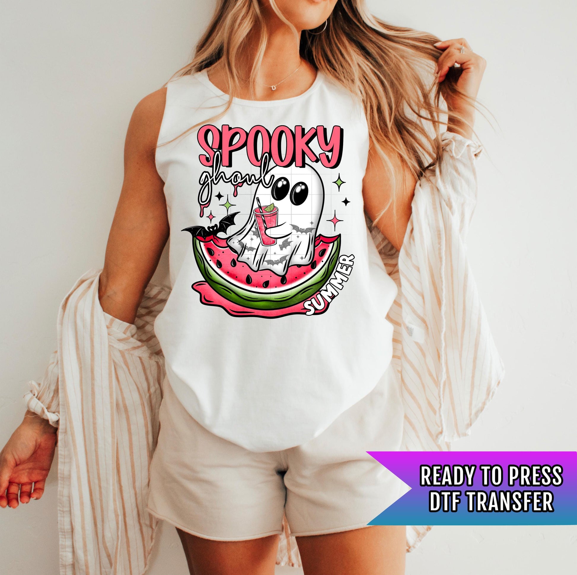 Spooky Ghoul Summer DTF Transfer Ready For Press, Summer Dtf Print, Watermelon DTF, Heat Press Transfer, Direct To Film Custom Transfer